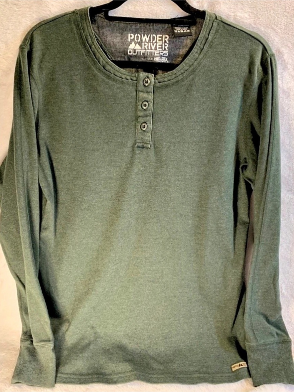 Powder River Outfitters Green Long Sleeve Henley Shirt